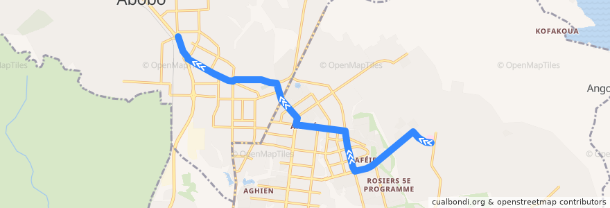 Mapa del recorrido bus 611 : CHU Angré → Gendarmerie Abobo de la línea  en Abidjan.