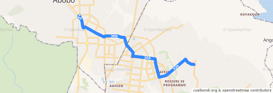 Mapa del recorrido bus 611 : Gendarmerie Abobo→CHU Angré de la línea  en Abidjan.