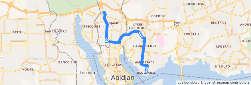 Mapa del recorrido bus 84 : Blockauss → Gare Nord de la línea  en Abidjan.