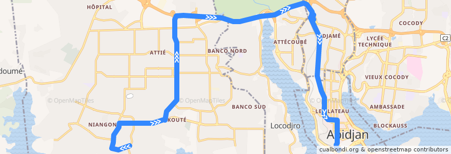 Mapa del recorrido bus 27 : Niangon Sud à gauche → Gare Sud de la línea  en أبيدجان.