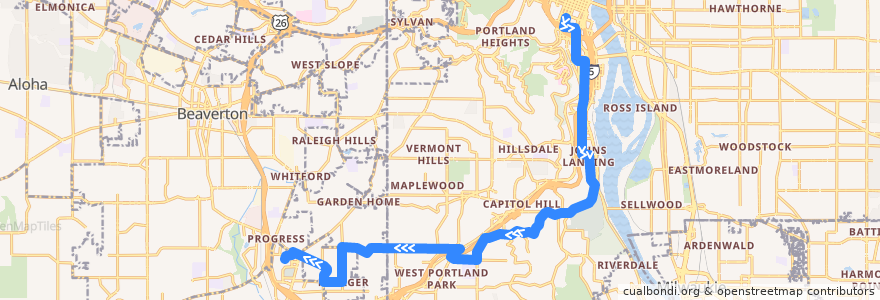Mapa del recorrido Bus 43: Portland => Washington Square Transit Center de la línea  en Oregon.