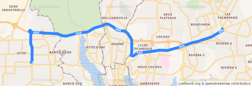 Mapa del recorrido bus 720 : Rond-point Palmeraie → Yopougon Lavage Saint André de la línea  en 아비장.