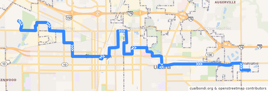 Mapa del recorrido MTD 7E Grey Weekday - Daytime de la línea  en Champaign County.