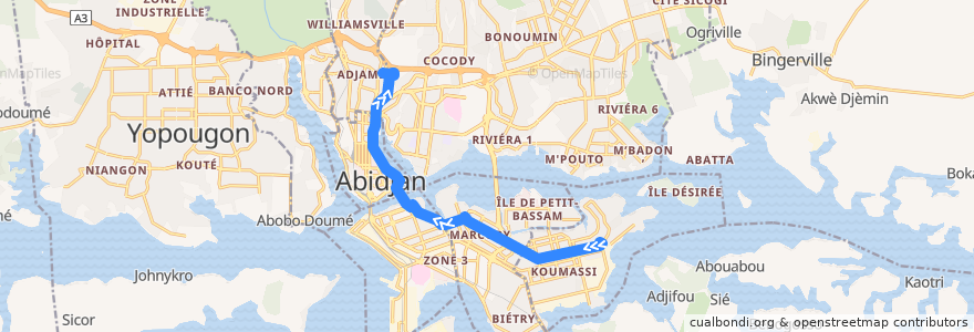 Mapa del recorrido bus 11 : Koumassi Mesano → Liberte Adjame de la línea  en Abidjan.