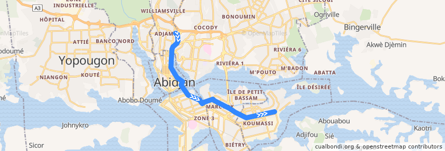 Mapa del recorrido bus 11 : Liberte Adjame → Koumassi Mesano de la línea  en Abidjan.