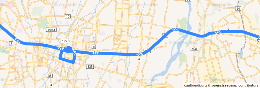 Mapa del recorrido JRバス関東水都西線 芳賀バスターミナル⇒宇都宮駅東口⇒作新学院前 de la línea  en 宇都宮市.