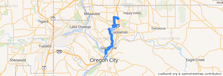 Mapa del recorrido Bus 31: Oregon City Transit Center => Clackamas Town Center de la línea  en Clackamas County.