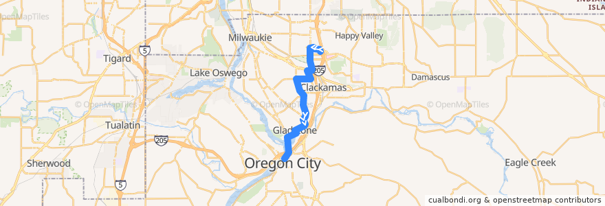 Mapa del recorrido Bus 31: Clackamas Town Center => Oregon City Transit Center de la línea  en Clackamas County.