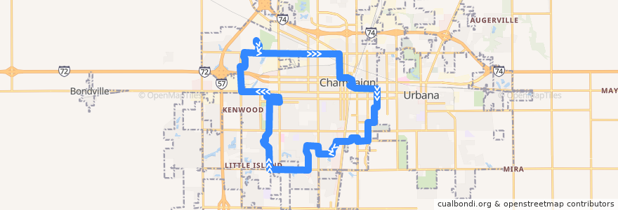 Mapa del recorrido MTD 9A Brown Weekday - Daytime de la línea  en Champaign.