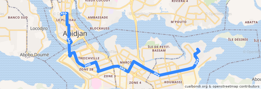 Mapa del recorrido bus 05: Cité Administrative → Koumassi-Nord-Est de la línea  en Abidjan.