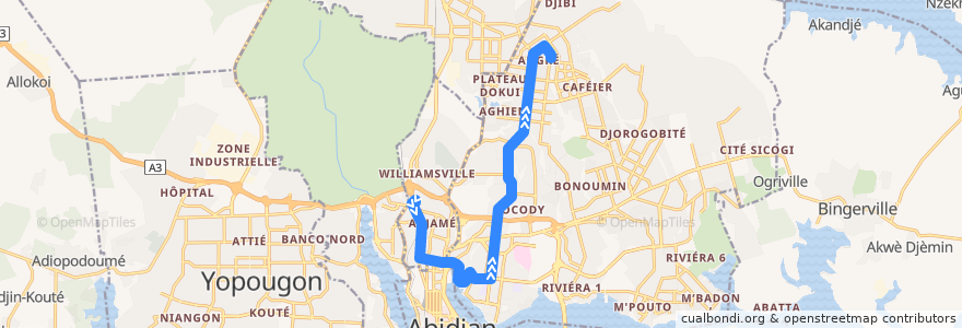 Mapa del recorrido bus 81 : Gare Nord → Angré de la línea  en Abidjan.