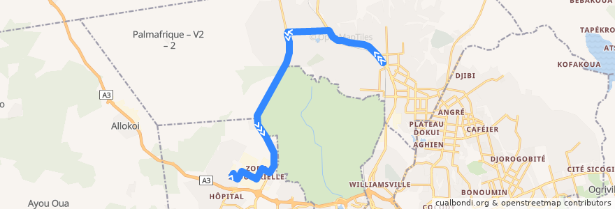 Mapa del recorrido bus 77 : Abobo Gendarmerie → Micao Youpougon de la línea  en Abican.