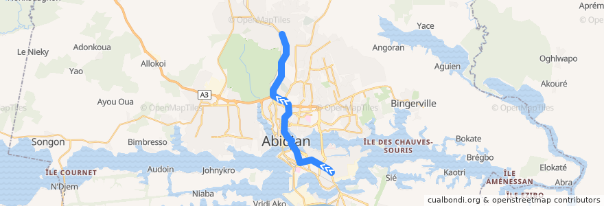 Mapa del recorrido bus 713 : Grand carrefour Koumassi → Gendarmerie Abobo de la línea  en Abidjan.