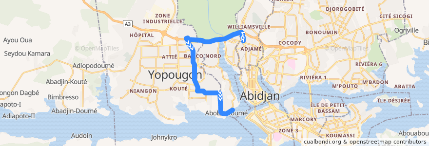 Mapa del recorrido bus 36 : Gare Nord → Yopougon Abobo Doumé de la línea  en Abidjan.