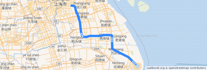 Mapa del recorrido Metro 16号线: 大站，滴水湖 → 龙阳路 de la línea  en Pudong.