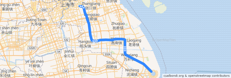 Mapa del recorrido Metro 16号线: 大站，龙阳路 → 滴水湖 de la línea  en Pudong.