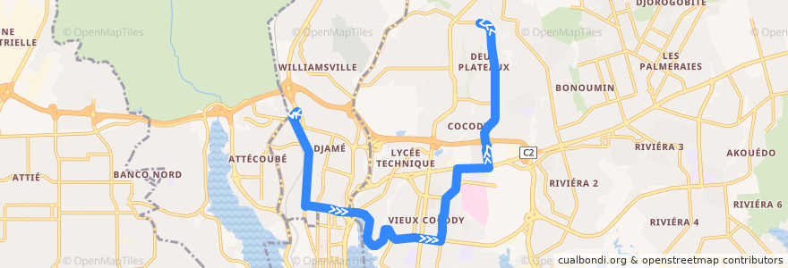 Mapa del recorrido bus 35 : Gare Nord → Cocody Gobelet de la línea  en Abidjan.