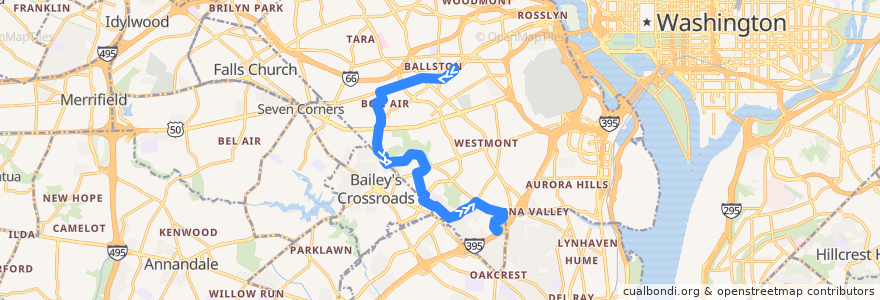 Mapa del recorrido ART 75 Virginia Square - Ballston - Carlin Springs Rd. - Wakefield H.S. - Shirlington de la línea  en Arlington.