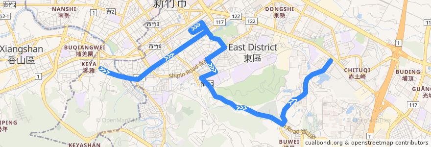 Mapa del recorrido 83 清華大學→成德路 de la línea  en 東區.