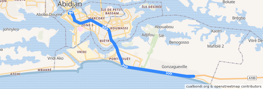 Mapa del recorrido bus 67 : Marché de Treichville → Anani de la línea  en Abidjan.