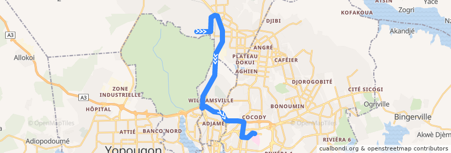 Mapa del recorrido bus 52 : Abobo Sagbé → Campus Cocody de la línea  en آبیجان.