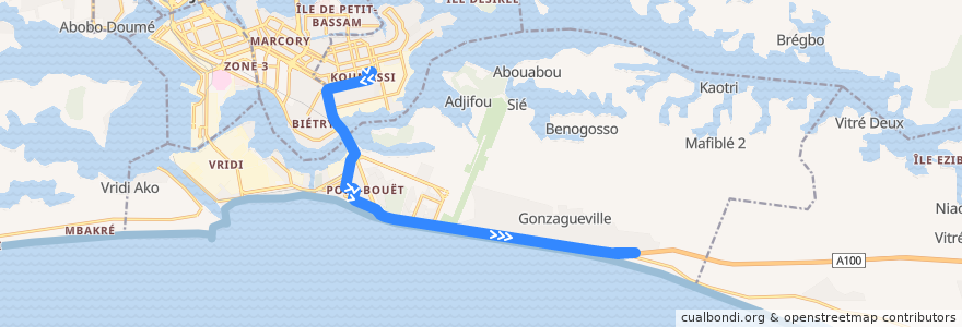 Mapa del recorrido bus 68 : Gare Koumassi → Anani de la línea  en Abidjan.