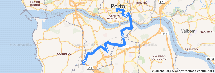 Mapa del recorrido 904: Coimbrões => Bolhão de la línea  en Porto.