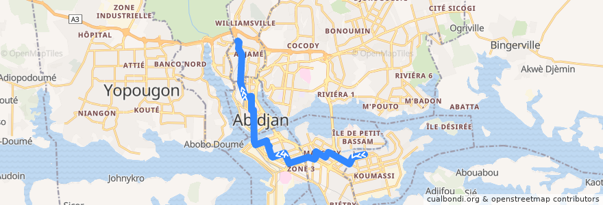 Mapa del recorrido bus 03 : Marcory Anoumabo Aliodan → Gare Nord de la línea  en Abidjan.