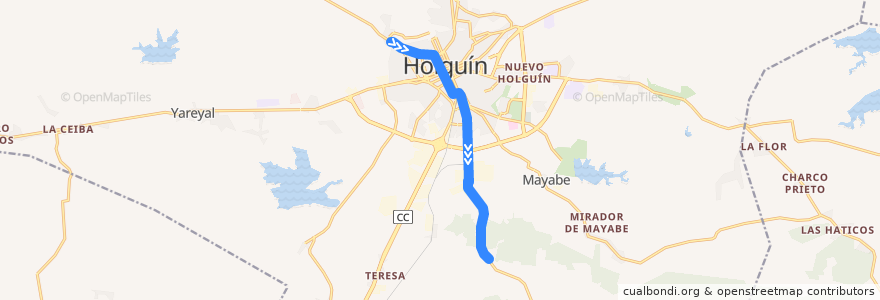 Mapa del recorrido Holguin 207 Capitan Urbino - Cuba Si de la línea  en Holguín.