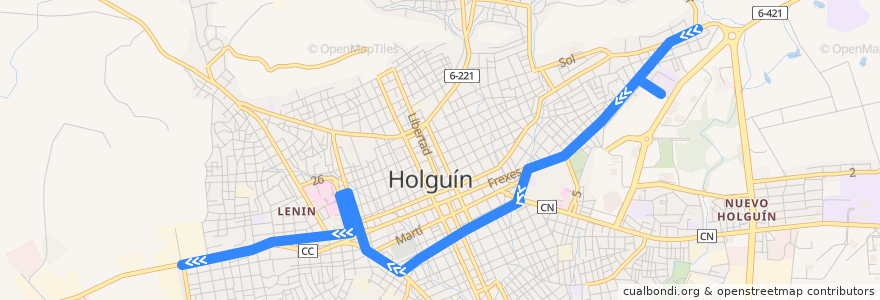 Mapa del recorrido Holguín A9 Piedra Blanca - Ciudad Jardín de la línea  en Ciudad de Holguín.