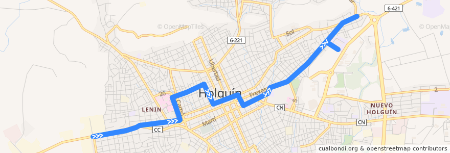 Mapa del recorrido Holguín A9 Ciudad Jardín - Piedra Blanca de la línea  en Ciudad de Holguín.