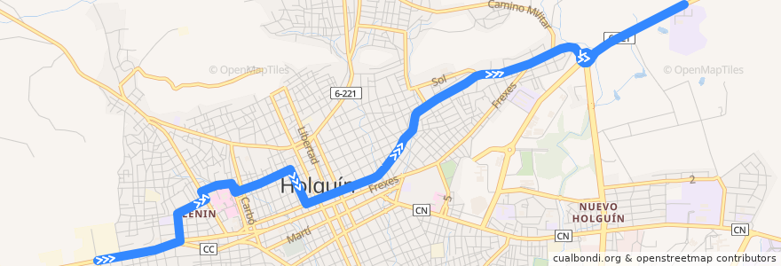 Mapa del recorrido Holguín A1 Ciudad Jardín - Camilitos de la línea  en Ciudad de Holguín.