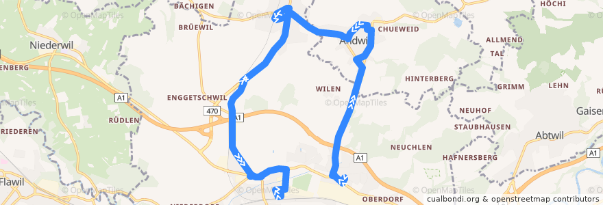 Mapa del recorrido Bus 159 Gossau - Arnegg - Gossau, Mettendorf de la línea  en Wahlkreis St. Gallen.