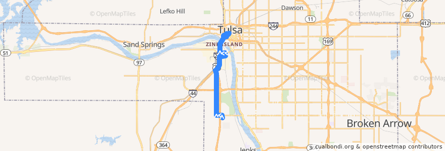 Mapa del recorrido Union/Southwest Boulevard de la línea  en Tulsa.