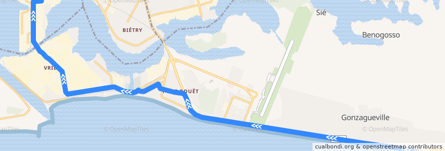 Mapa del recorrido bus 17 : Anani → Treicheville Port de pêche de la línea  en Abidjan.