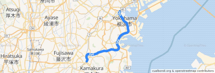 Mapa del recorrido JR根岸線 (下り) de la línea  en Yokohama.