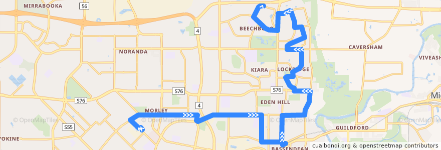 Mapa del recorrido 341F Morley Bus Station → Beechboro de la línea  en Western Australia.