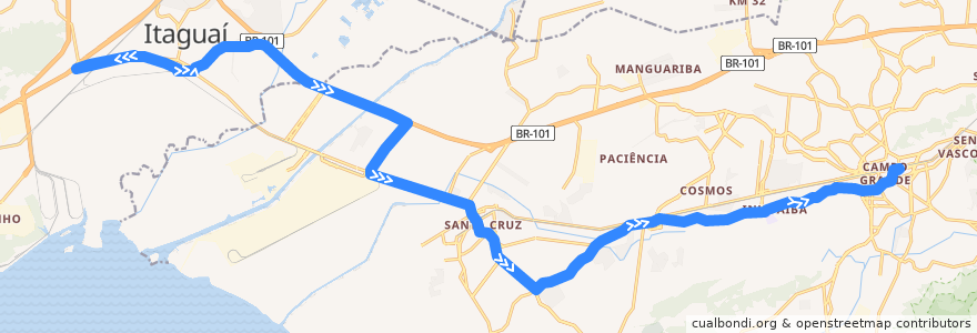 Mapa del recorrido Ônibus 573P - Itaguaí → Campo Grande de la línea  en Região Geográfica Imediata do Rio de Janeiro.