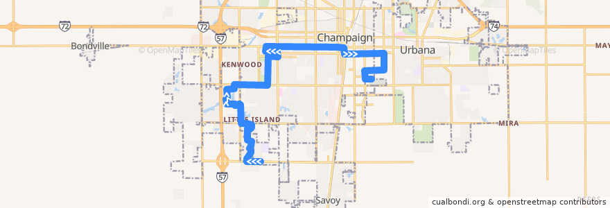 Mapa del recorrido MTD 5E Green Express Weekday de la línea  en Champaign.