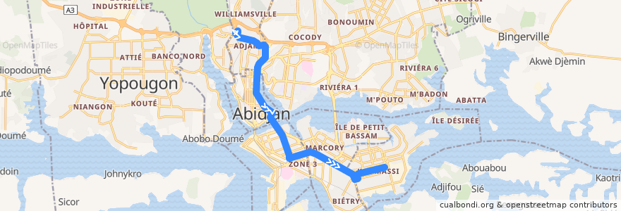 Mapa del recorrido bus 13 : Gare Nord → Gare Koumassi de la línea  en Abidjan.