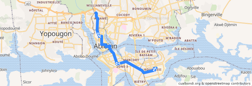 Mapa del recorrido bus 26 : Gare Koumassi → Gare Nord de la línea  en Abidjan.