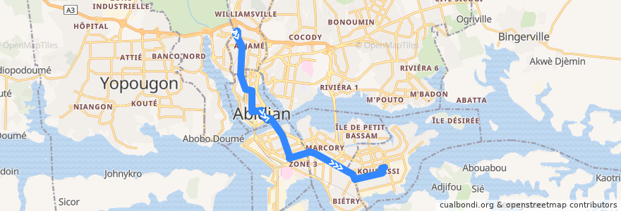 Mapa del recorrido bus 26 : Gare Nord → Gare Koumassi de la línea  en Abidjan.