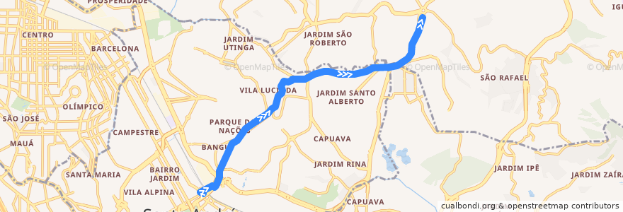 Mapa del recorrido Terminal Santo André Oeste - Terminal São Mateus de la línea  en Região Imediata de São Paulo.