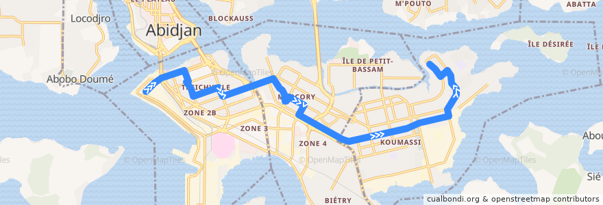 Mapa del recorrido bus 32 : Commissariat Port → Akromiambla de la línea  en Abidjan.