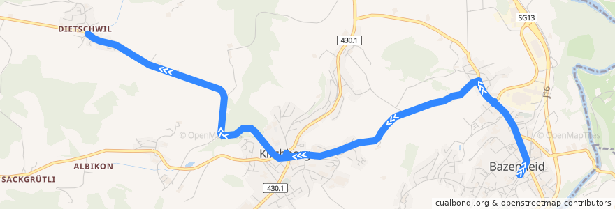 Mapa del recorrido Bus 761: Bazenheid, Bahnhof => Dietschwil bei Kirchberg de la línea  en Kirchberg (SG).