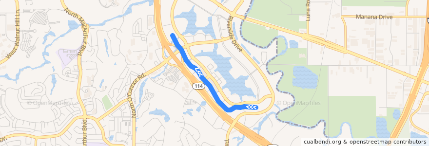 Mapa del recorrido Las Colinas APT: Blue Line (Urban->600) de la línea  en Irving.