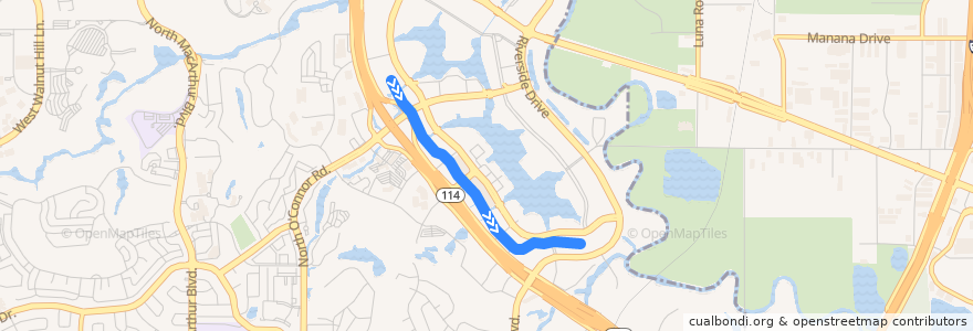 Mapa del recorrido Las Colinas APT: Blue Line (600->Urban) de la línea  en Irving.