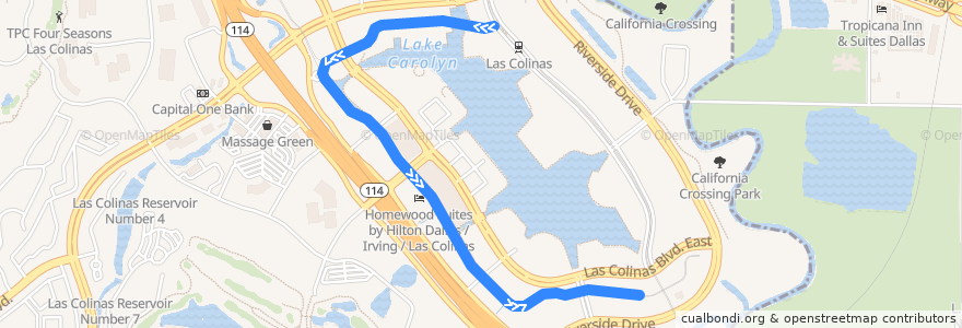 Mapa del recorrido Las Colinas APT: Rose Line (600->909) de la línea  en Irving.