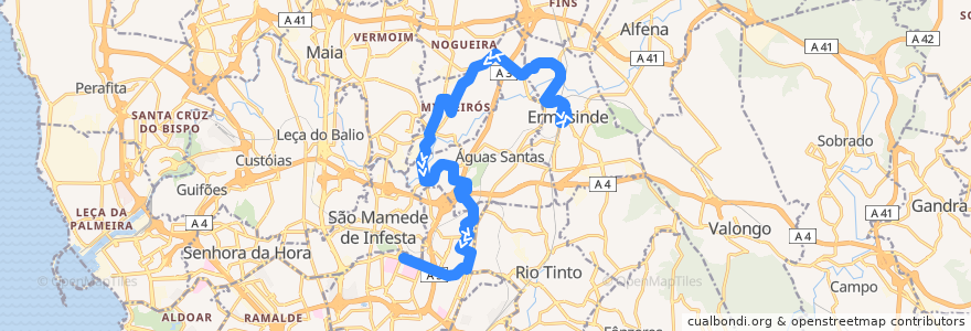 Mapa del recorrido 706: Ermesinde => Hospital S. João de la línea  en Oporto.