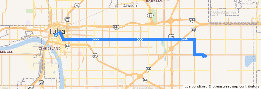 Mapa del recorrido 11th Street de la línea  en Tulsa.